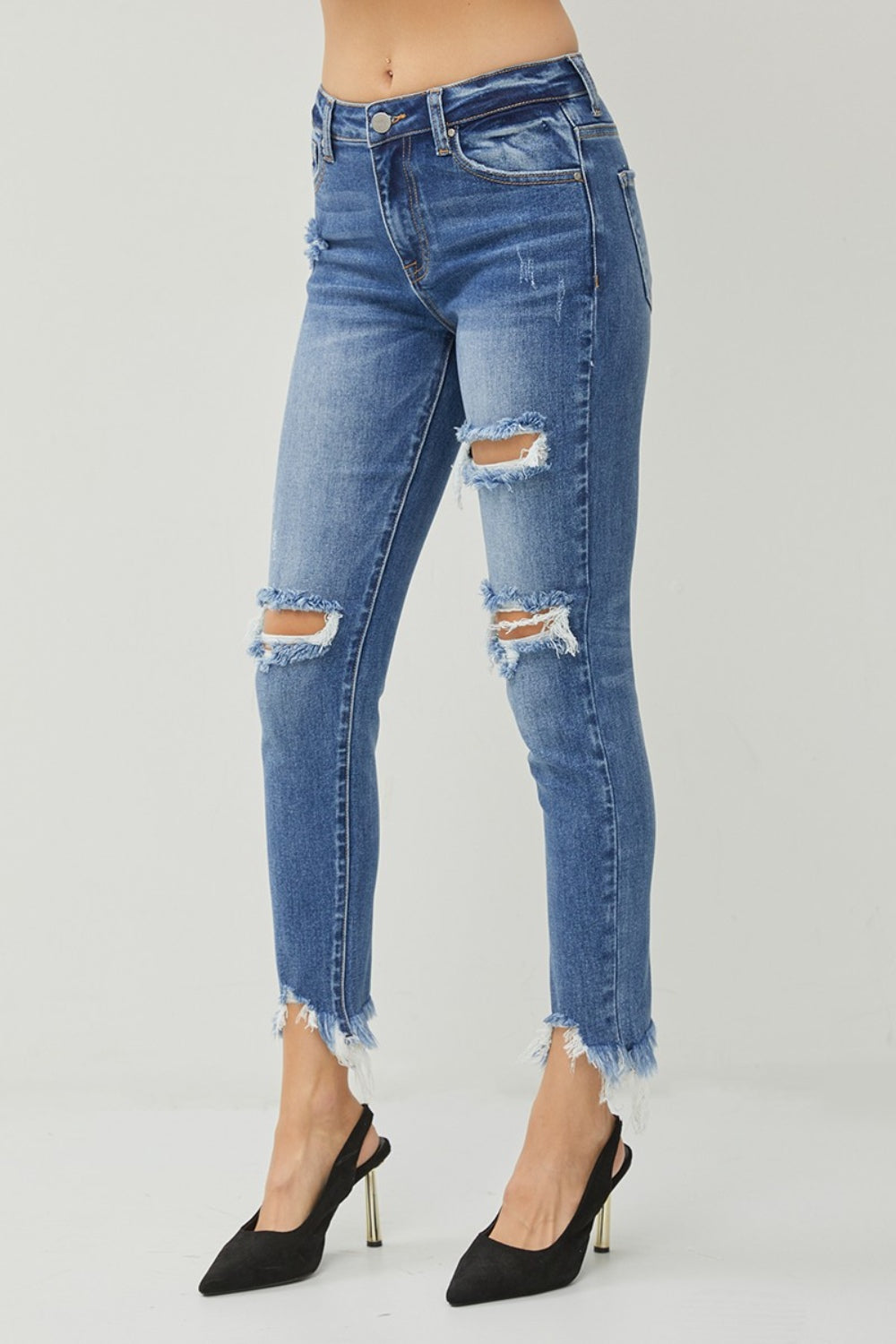 Risen Distressed Frayed Hem Slim Jeans-Risen-DARK-0-Urbanheer