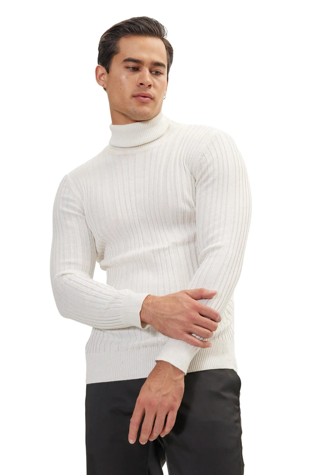 Roll Neck Ribbed Sweater - White-Clothing - Men-Ron Tomson-S-Urbanheer