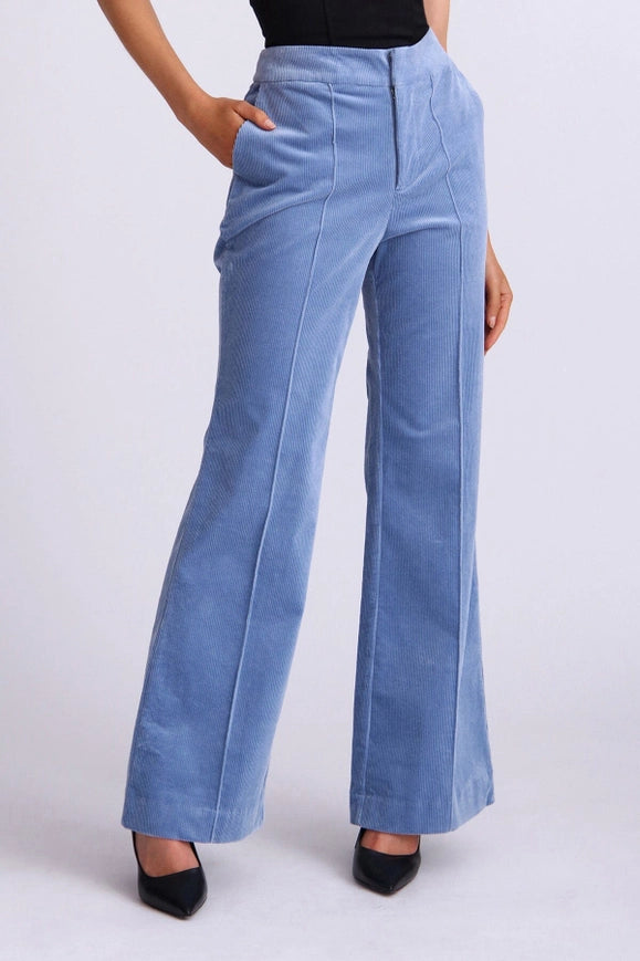 Stretch Corduroy Flare Trouser Mineral Blue-TROUSERS-Avec Les Filles-Urbanheer