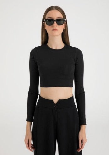 Active Essential Soft Touch Crop Blouse-Clothing - Women-SHEISMONO-Black-XS-Urbanheer