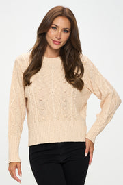 Knit Round Neck Pullover Sweater With Braid Detail-Renee C.-S-Urbanheer