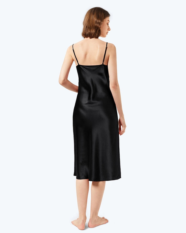 Classic Silk Night Gown Black-Night Gown-MommeSilk-Urbanheer