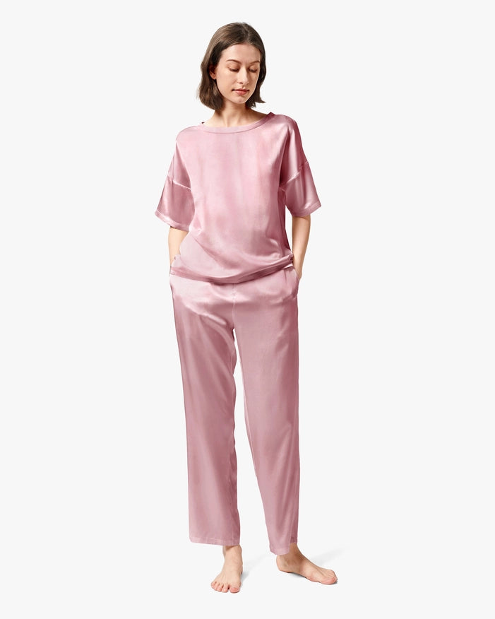 Sunday Morning Silk Pajamas Rosy Pink-Pajamas-MommeSilk-XS-Urbanheer