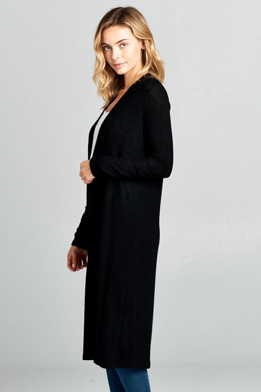 Long Sleeve Ribbed Sweater Cardigan-Cardigan-Renee C.-S-BLACK-Urbanheer