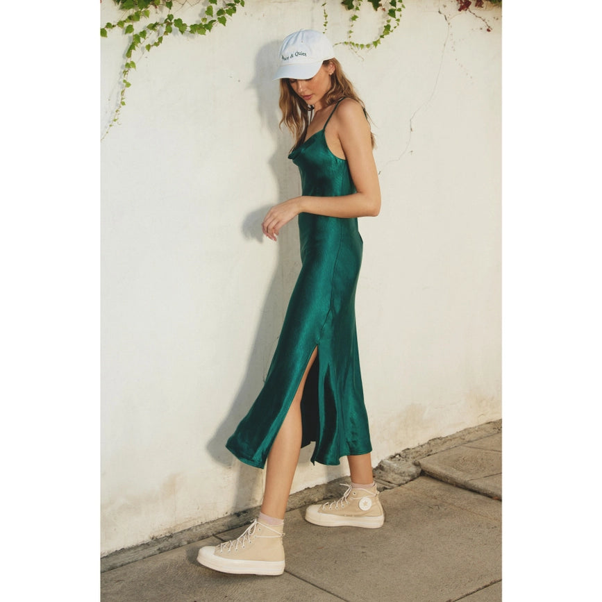 Reflection Cowl Neck Slip Dress Hunter Green-Dress-Dress Forum-S-Urbanheer