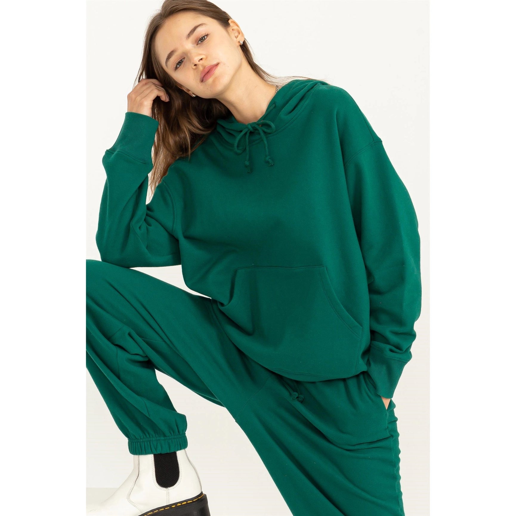 Weekend Chiller Drop Shoulder Oversized Hoodie - Green-Clothing - Women-Street 360-Green-S-Urbanheer