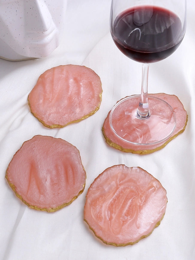 Pink Resin Coaster Set of 4-Coaster-Tiramisu-4 x 4 x 0.3 in (10.2 x 10.2 x 0.6 cm)-Urbanheer