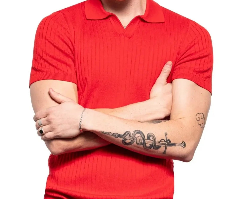 Ribbed Knit Polo - Red-Clothing - Men-Eight X-S-Urbanheer