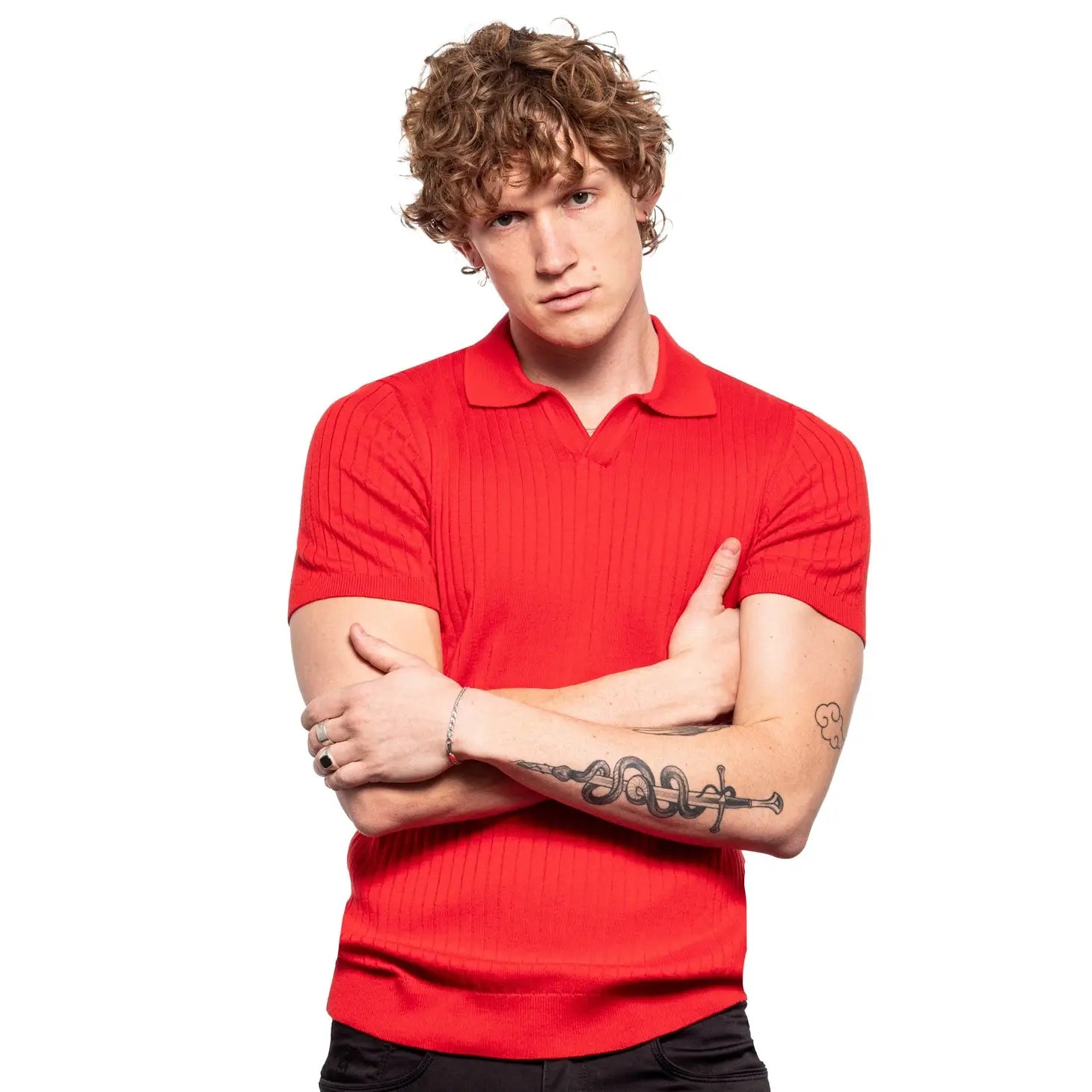 Ribbed Knit Polo - Red-Clothing - Men-Eight X-S-Urbanheer