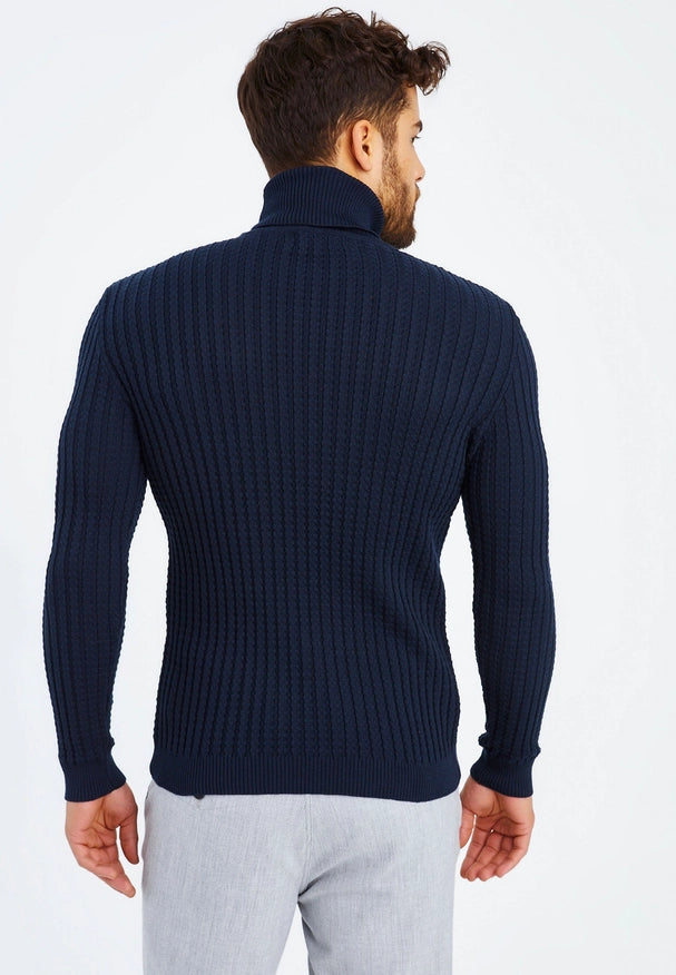 Men'S Knitted Fine Knit Turtleneck Pullover Blue-SWEATER-Leif Nelson GmbH-XXL-Urbanheer