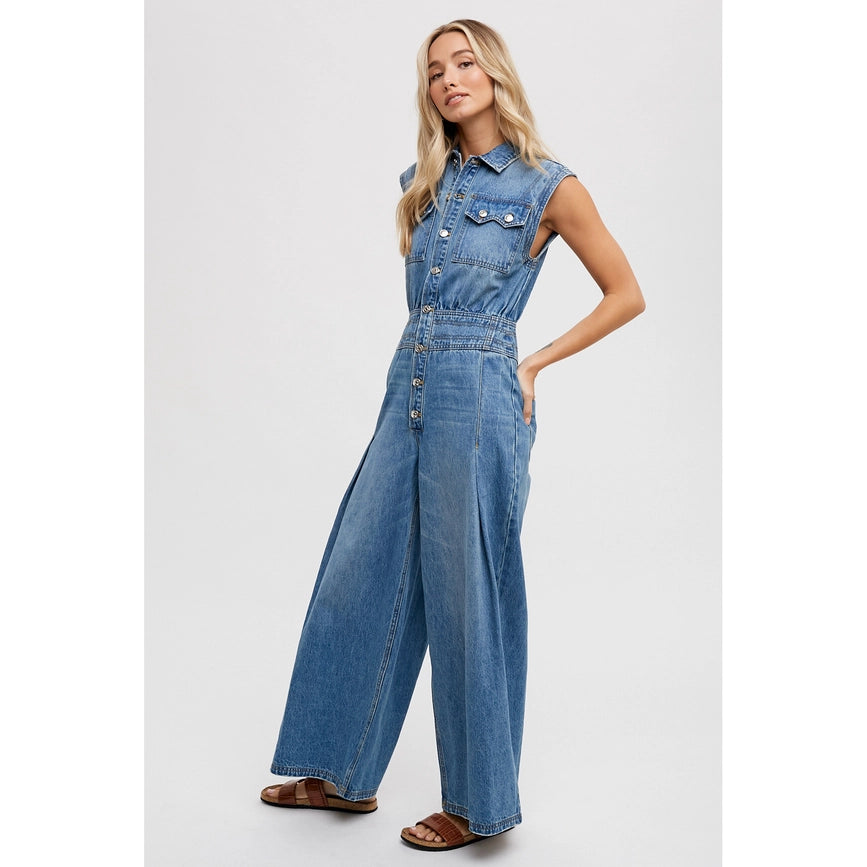 Denim Jumpsuit Lt Wash-Jumpsuits & Rompers-Faith Apparel-S-Urbanheer