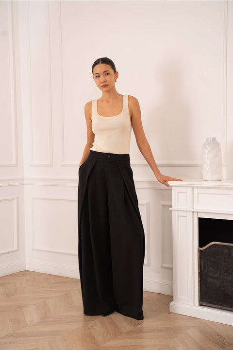 Nikki Wide-Leg High-Waist Trousers with Front Pleats