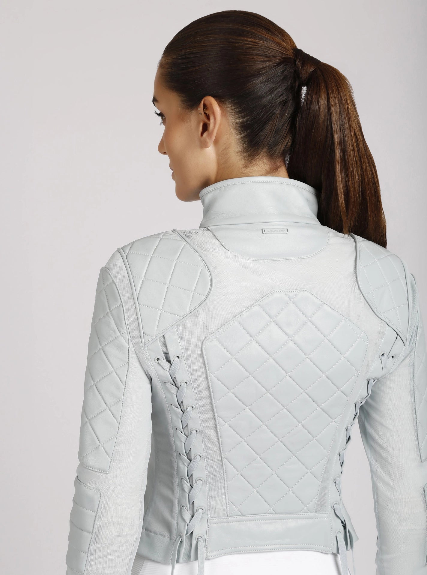Classic Leather Mesh Moto Jacket - Pearl Blue