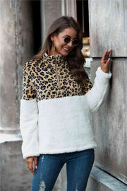 Leopard Color Block Half-Zip Collar Teddy Sweatshirt-Sweatshirt-Blak Wardrob-S-Urbanheer