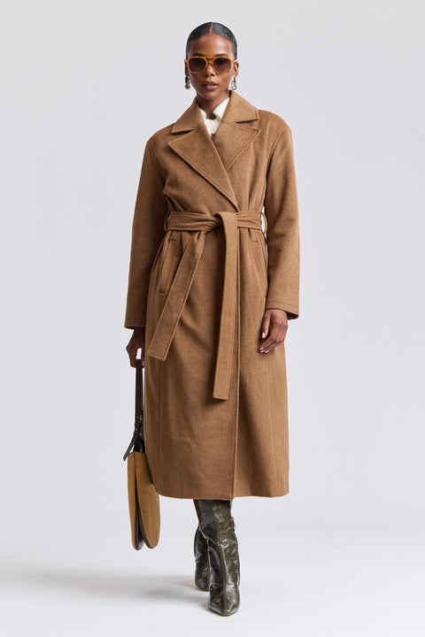 Faux Wool Belted Maxi Coat