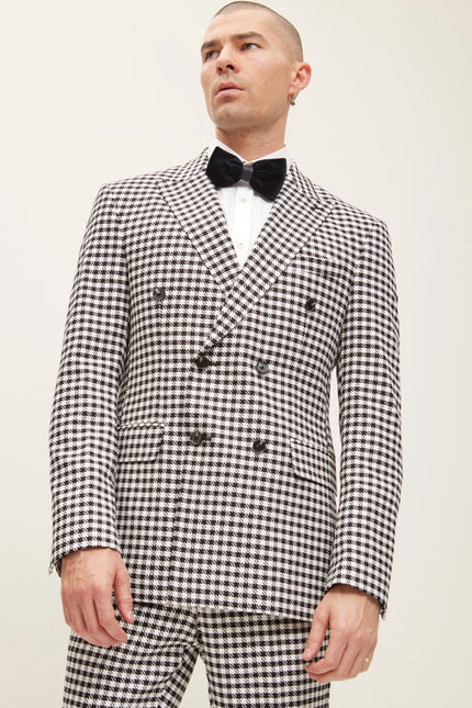 Double-Breasted Houndstooth Suit with Matching Pants-Suit Jacket and Pants-Ron Tomson-36-Urbanheer