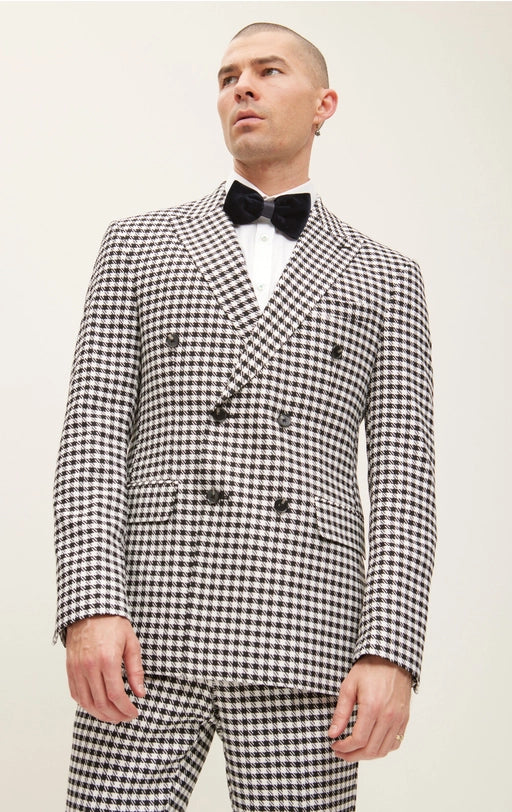 Double-Breasted Houndstooth Suit with Matching Pants-Suit Jacket and Pants-Ron Tomson-36-Urbanheer