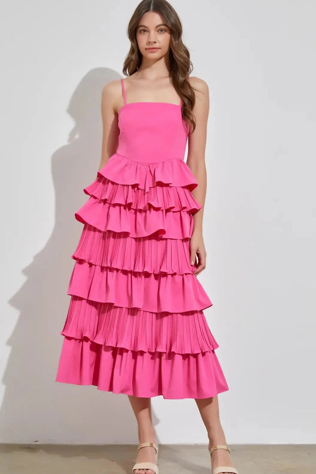 Tiered Ruffle Dress - Candy Pink-Do + Be Collection-Urbanheer