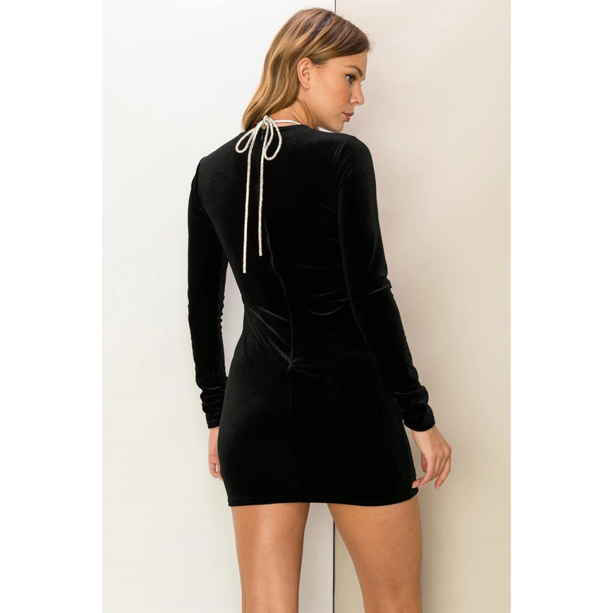 Loving You Velour Glitter Lace-Up Bodycon Dress- Black-Clothing - Women-Street 360-Black-S-Urbanheer