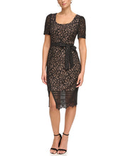 Corded Lace Fitted Dress-Dress-Kensie Dresses-8-BLACK/NUDE-Urbanheer
