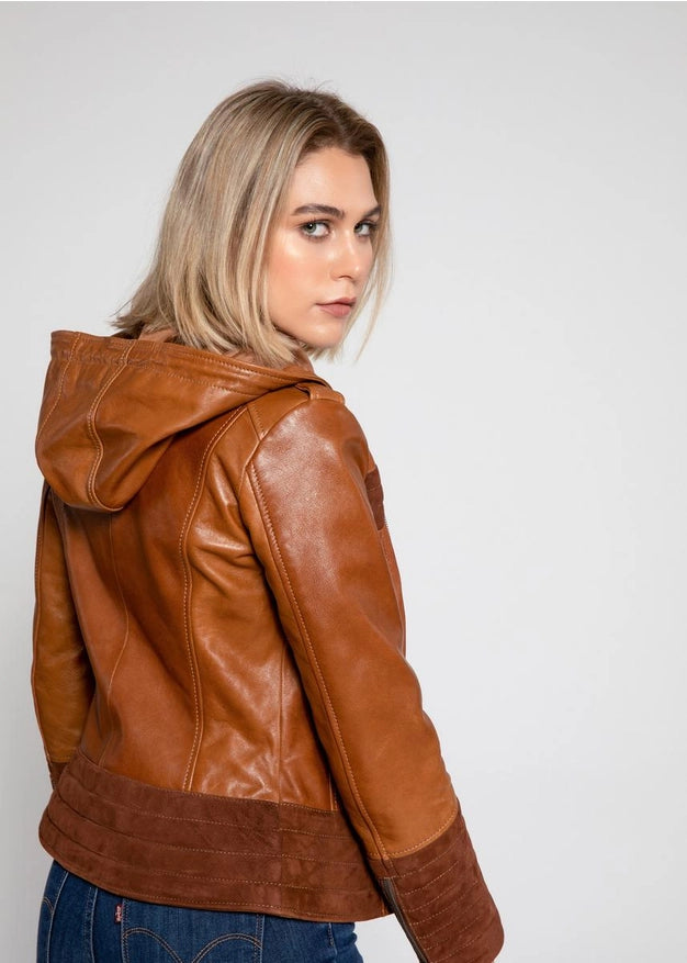 Arya Brown Suede Women Hooded Leather Jacket-Jacket-Fadcloset-XS-Urbanheer