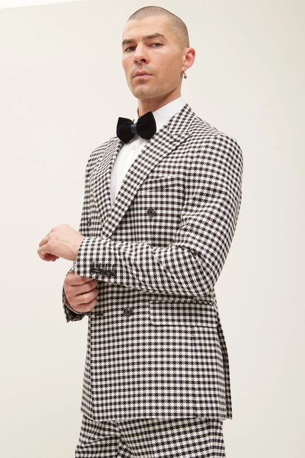 Double-Breasted Houndstooth Suit with Matching Pants-Suit Jacket and Pants-Ron Tomson-Urbanheer