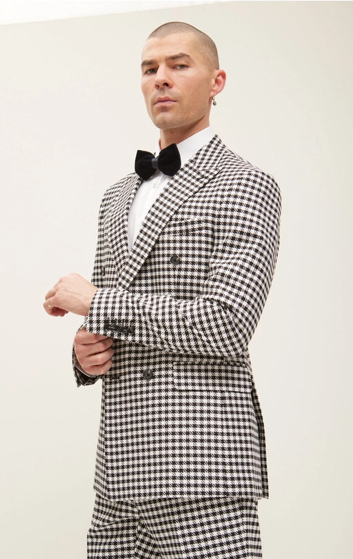 Double-Breasted Houndstooth Suit with Matching Pants-Suit Jacket and Pants-Ron Tomson-Urbanheer
