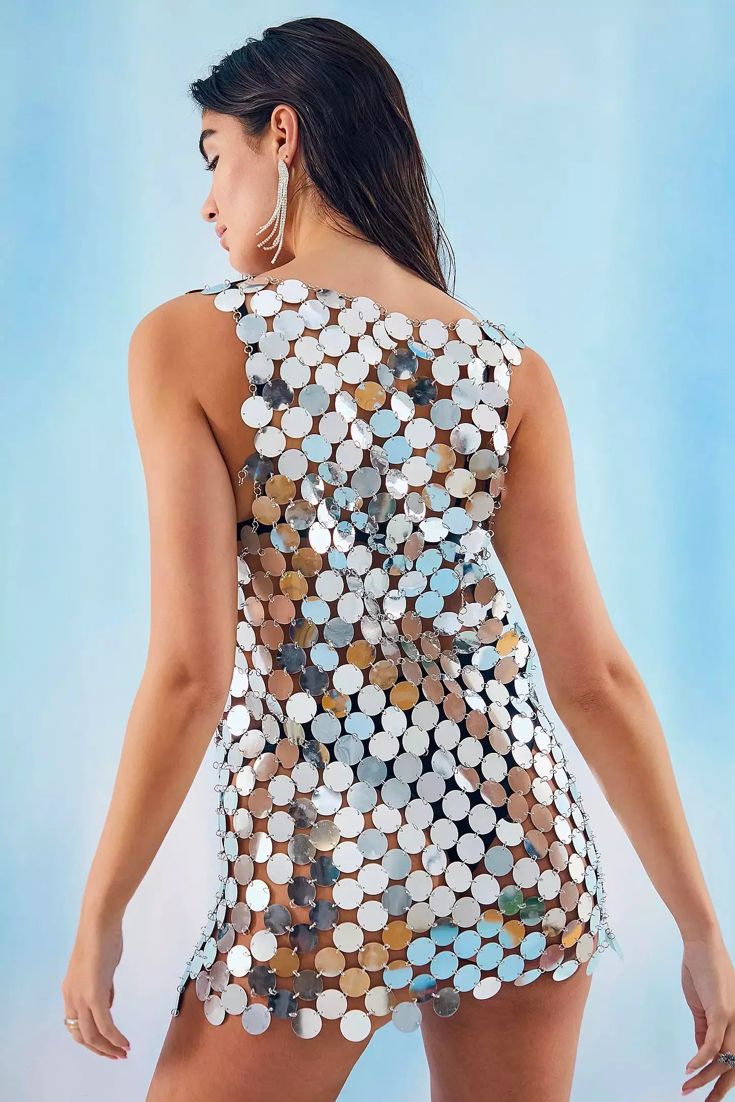 Trixie Silver Disc Sequin Mini Dress-Amy Lynn-S-Silver-Urbanheer