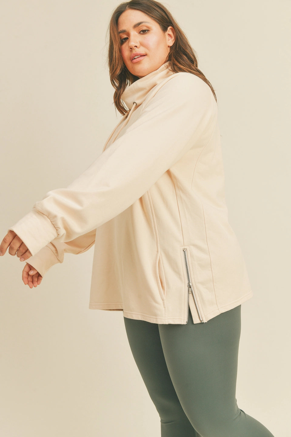 Mock Neck Side Zippers Sweatshirt-Clothing - Women-Kimberly C-Lavender-1X-Urbanheer