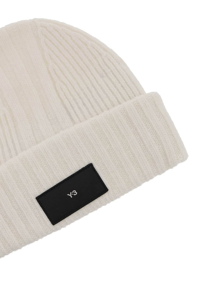 beanie hat in ribbed wool with logo patch