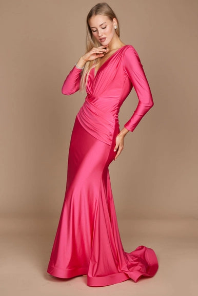 Fuchsia Dylan & Davids Long Sleeve Formal Evening Dress-Dylan & Davids-Fuchsia-4-Urbanheer