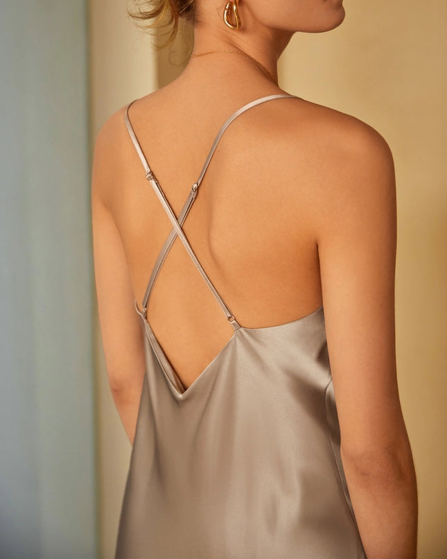 Luxurious Silk Nightgown Silver Gray-Night Gown-MommeSilk-Urbanheer