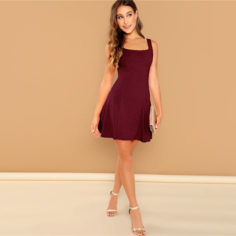 Black Fit And Flare Solid Dress Elegant-UHXV-Black-XS-Urbanheer