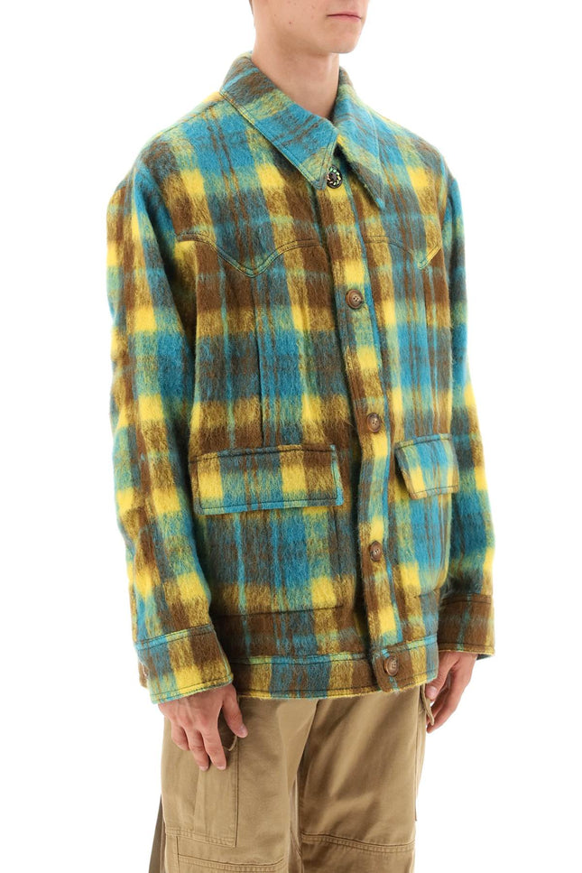 brushed-yarn overshirt with check motif