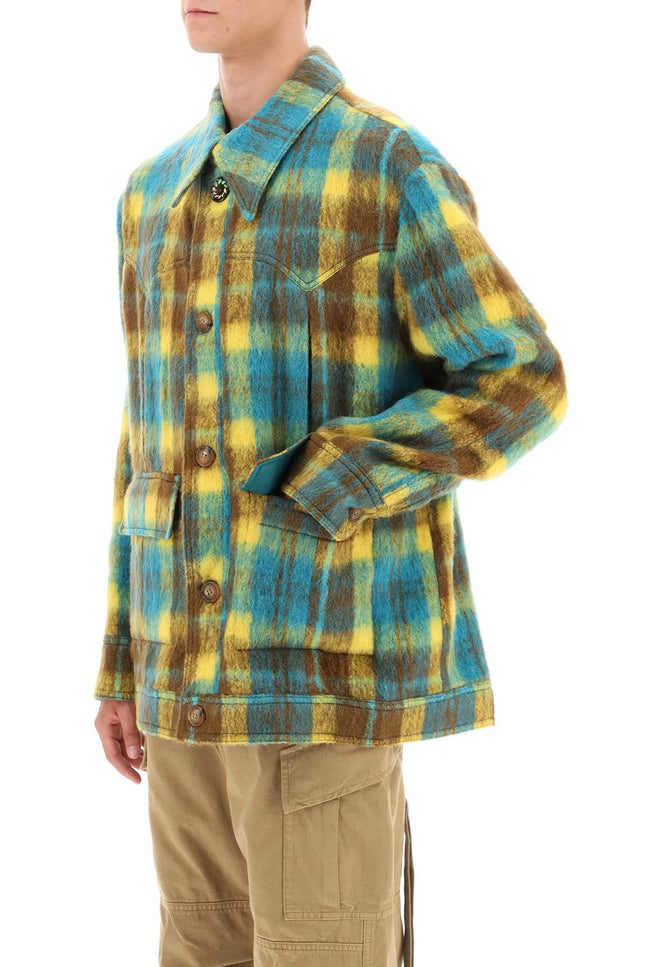 brushed-yarn overshirt with check motif