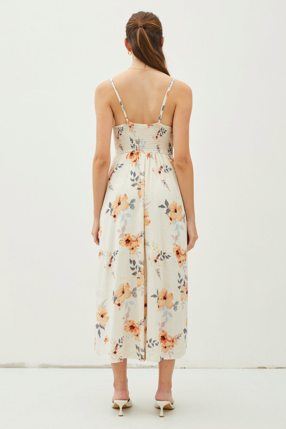 Be Cool Floral Button Down Cami Midi Dress-Street 360-PEACH HIBISCUS-S-Urbanheer
