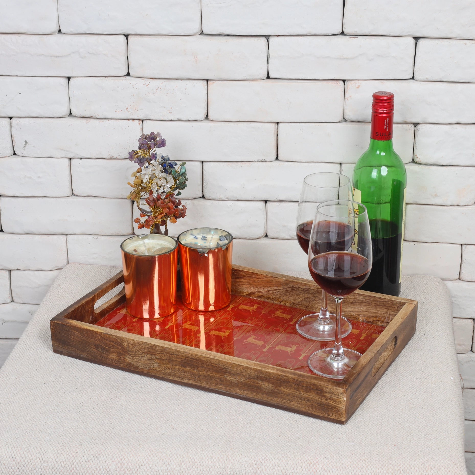 Oh Deer Resin/Wood Decorative Trays (Set Of 3)-Tiramisu-Urbanheer