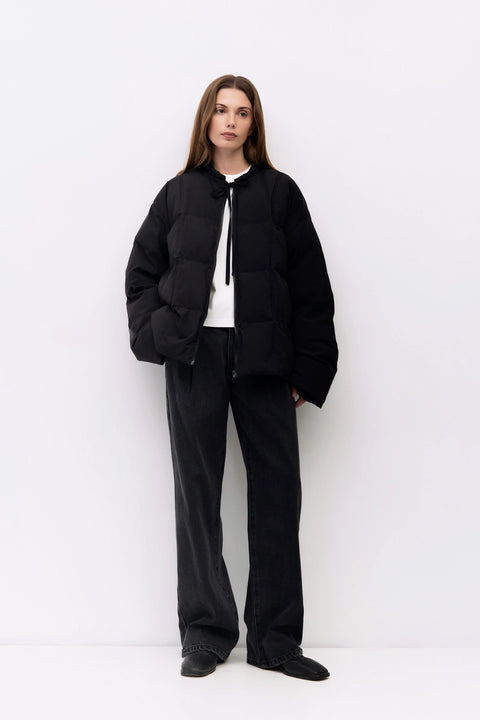 The Mila Jacket | Puffer Jacket with Neck Tie Detail