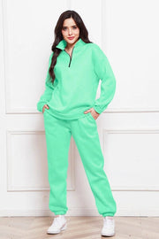 Half Zip Long Sleeve Sweatshirt and Pants Set Mint Green-Sets-Blak Wardrob-S-Urbanheer
