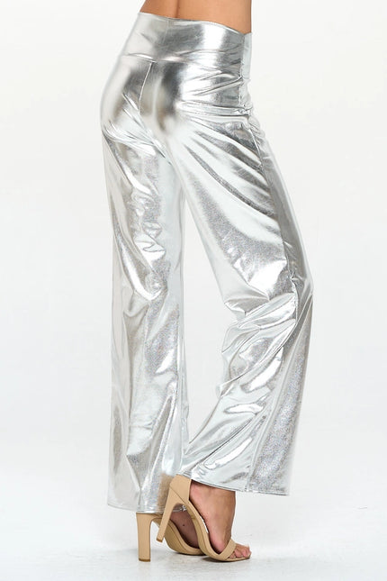 Made in USA Metallic Wide Leg Pants with Thick Waistband SILVER-Pants-Renee C.-SILVER-S-Urbanheer
