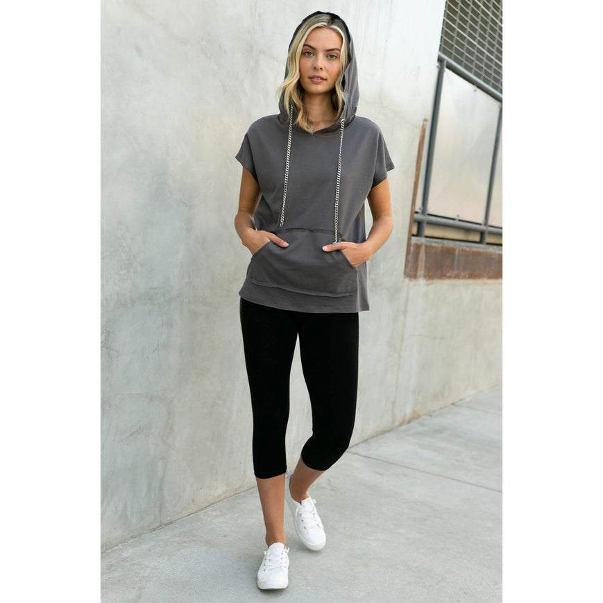 Hoodie Short Sleeve Top with Chains Charcoal-Hoodie-Vocal-S-Urbanheer