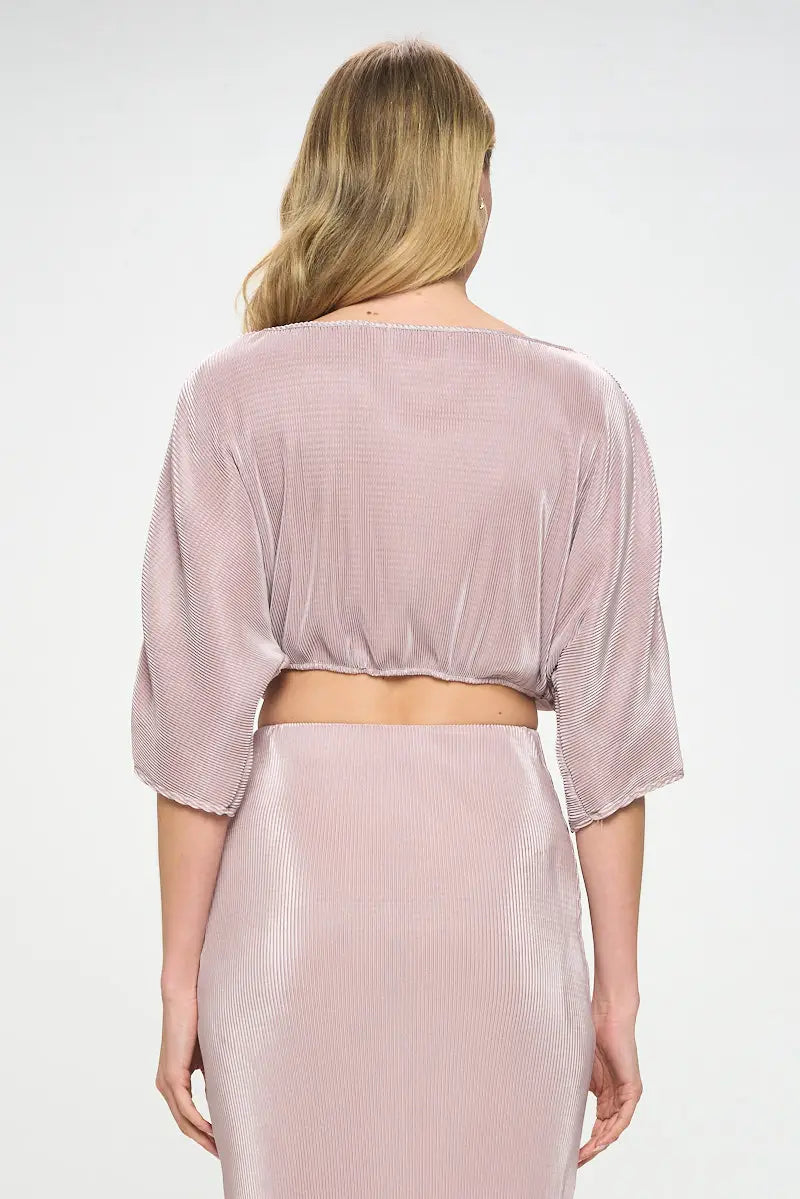 Vibrant Plisse Scoop Neck Crop Top-Renee C.-S-Urbanheer