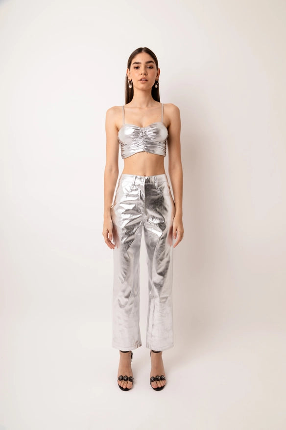 Yaya Metallic Fitted Sleeve Bodice Top-Top-Amy Lynn-S-Urbanheer