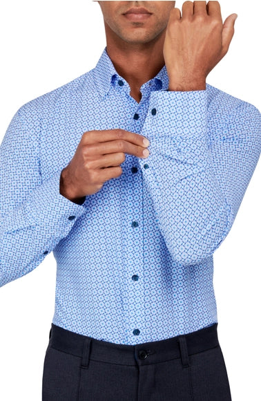 Regular Fit Geo Print Dress Shirt-W.R.K-15-Blue-Urbanheer