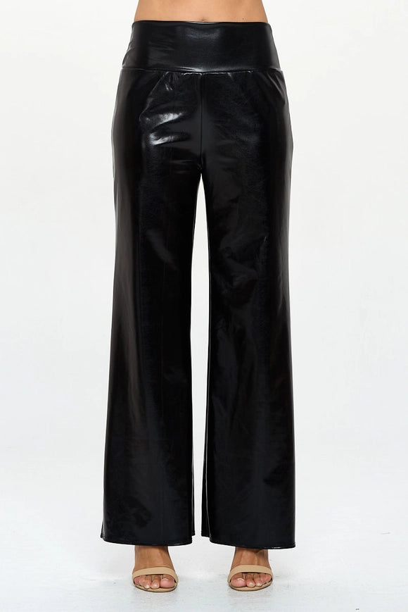 Made in USA Metallic Wide Leg Pants with Thick Waistband Black-Pants-Renee C.-Black-S-Urbanheer