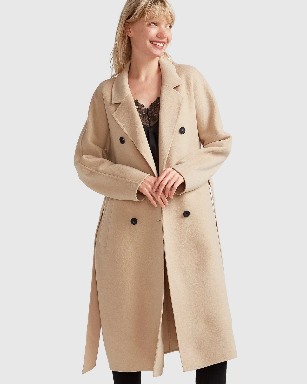 Boss Girl Double-Breasted Lined Wool Coat - Pale Oat-Clothing - Women-Belle & Bloom-S-Urbanheer