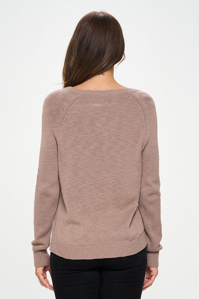 Round Neck Long Sleeve Sweater With Braid Detail-Renee C.-S-Urbanheer