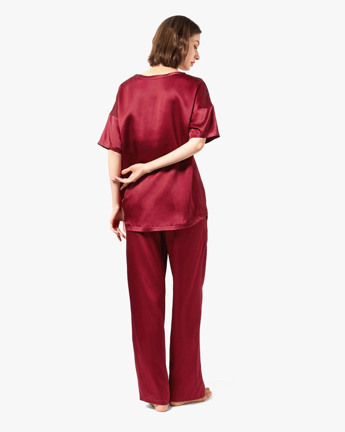 Sunday Morning Silk Pajamas Claret-Pajamas-MommeSilk-XS-Urbanheer
