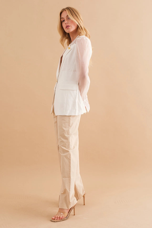 Sheer Organza Puff Slv Pinned Jacket-Jacket-Blue B-S-Urbanheer