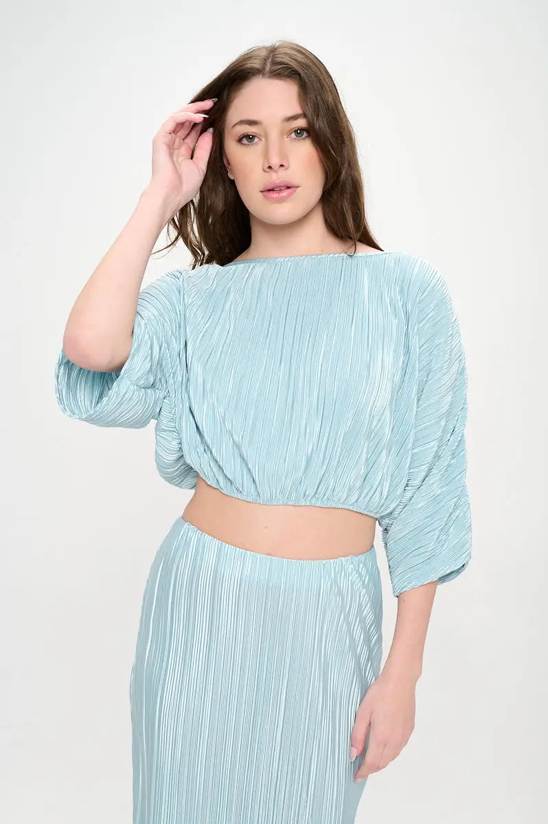 Vibrant Plisse Scoop Neck Crop Top-Renee C.-S-Urbanheer